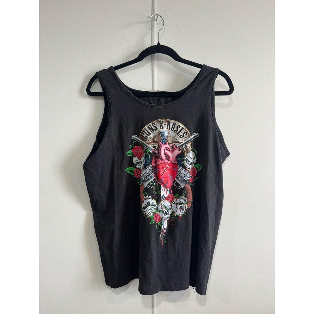 VTG‎ Guns N Roses Shirt Mens Large Black Heart Skull Rose Tank Band Tank USA 90s